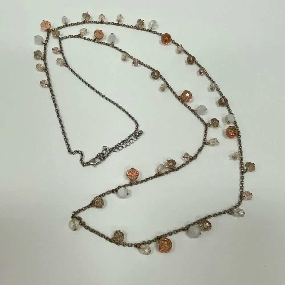 SILVER, taupe and pink crystal beaded necklace‎